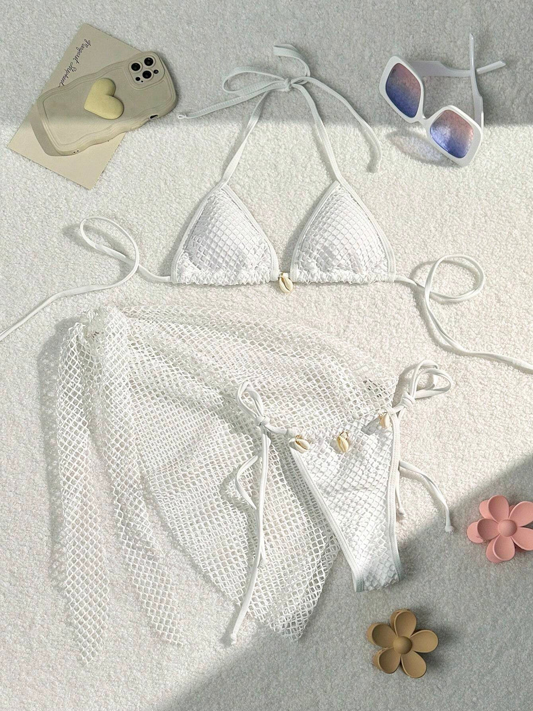 Damen Triangel-Bikini mit transparentem Netzgewebe und Schnürdetails Echo Archiv