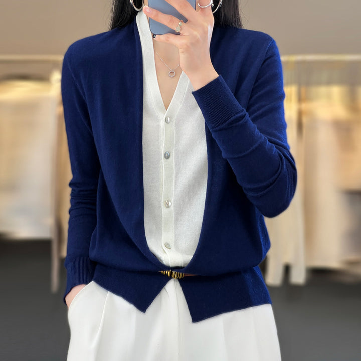 Damen Leichter Offener Feinstrick-Cardigan mit asymmetrischer Zipfelkante und taillierter Silhouette Echoarchiv