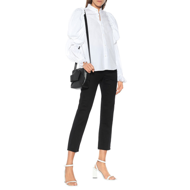 Damen Puffärmel-Bluse mit Stehkragen und Volantmanschtten – Avérine