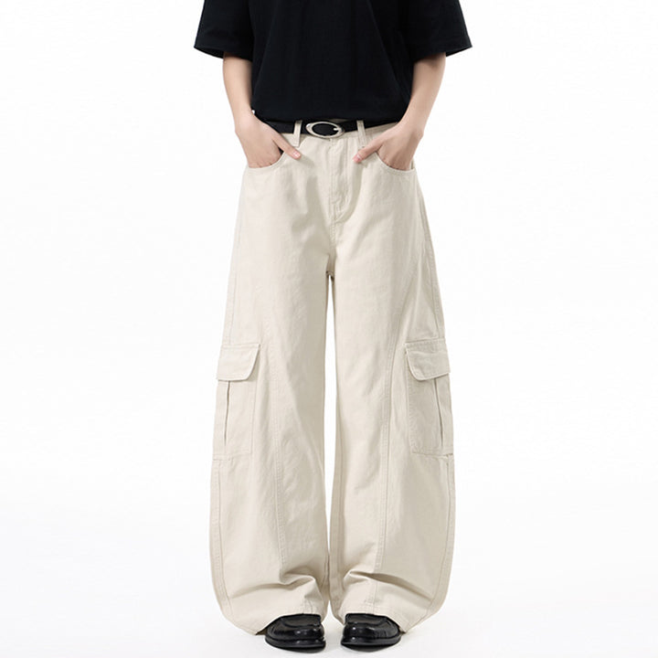 Damen Extraweite Hochtaillierte Cargo-Palazzo-Hose aus Baumwoll-Twill mit Pattentaschen Echo Archiv