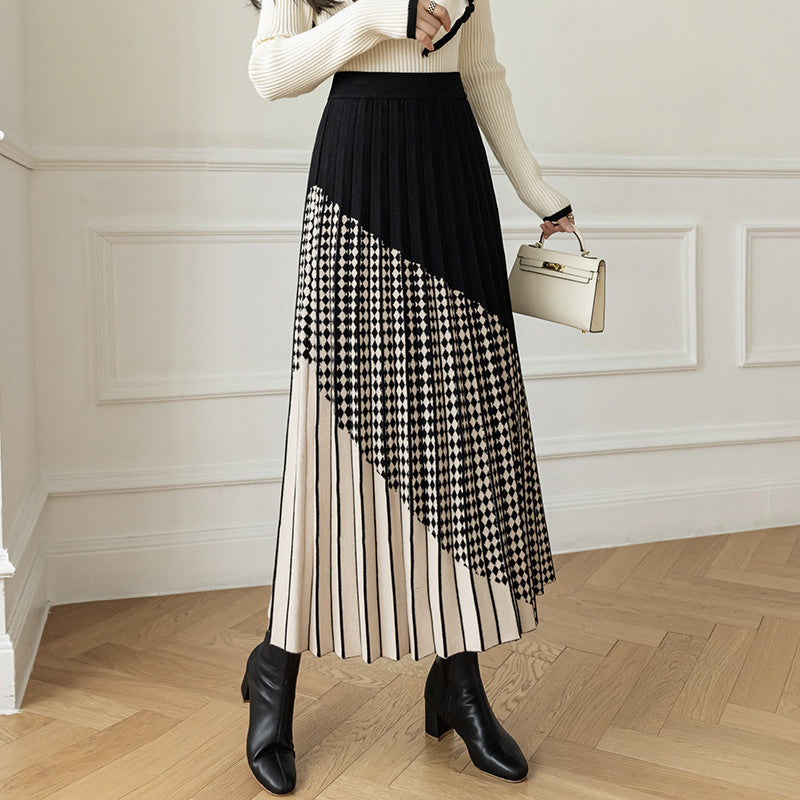 Damen Plissierter Maxirock mit geometrischem Muster Echo Archiv