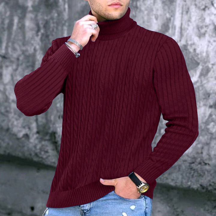 Herren eleganter Rollkragenpullover mit exquisiter Zopfmusterstruktur Echoarchiv