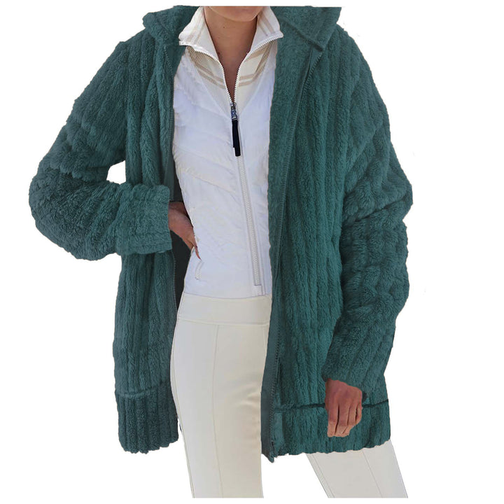 Damen Oversize Teddy‑Fleece Kapuzenmantel mit Rippbündchen und Eingrifftaschen Echoarchiv