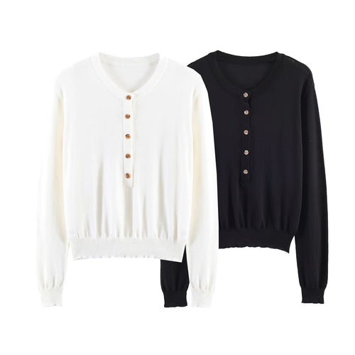 Damen Feiner Strickpullover mit Henley-Knopfleiste, V-Ausschnitt und gerafftem Bund Echo Archiv