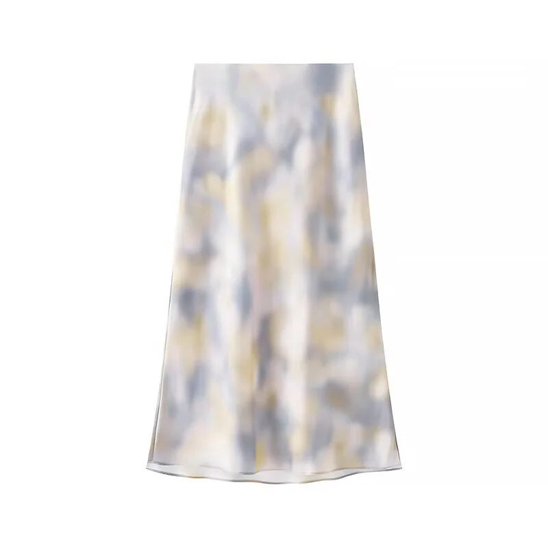 Damen fließender Midirock im A-Linien-Schnitt mit leichtem Fall und feinem Allover-Print – Élara