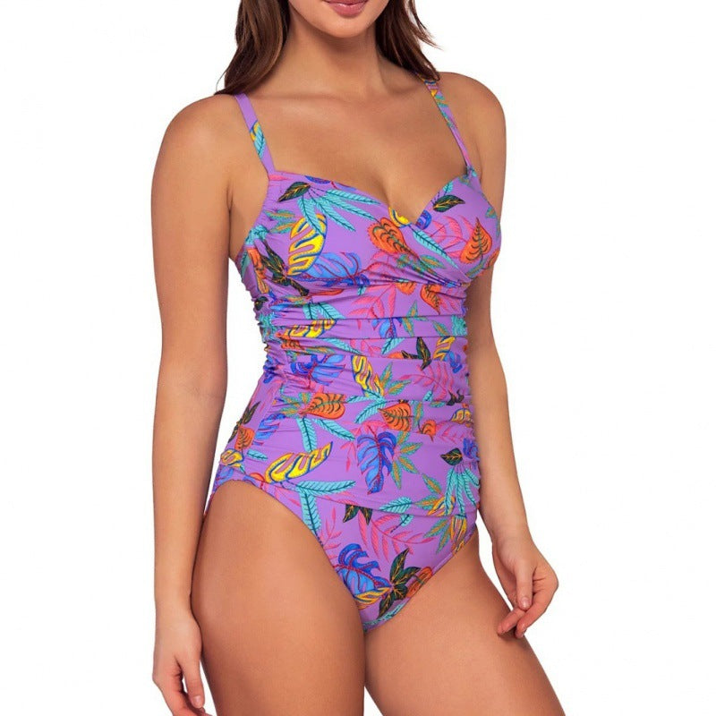Damen Einteiliger Badeanzug mit floralem Wickeldesign und verstellbaren Trägern Echo Archiv
