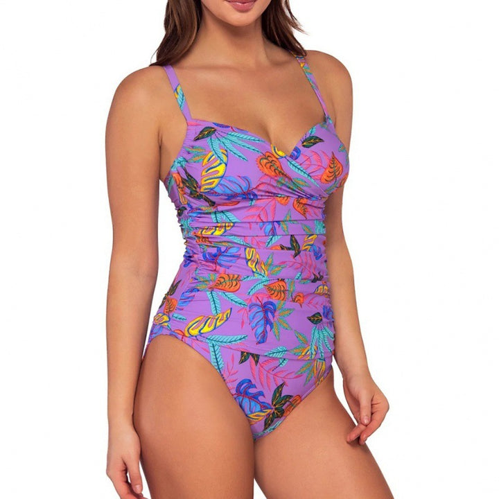 Damen Einteiliger Badeanzug mit floralem Wickeldesign und verstellbaren Trägern Echo Archiv