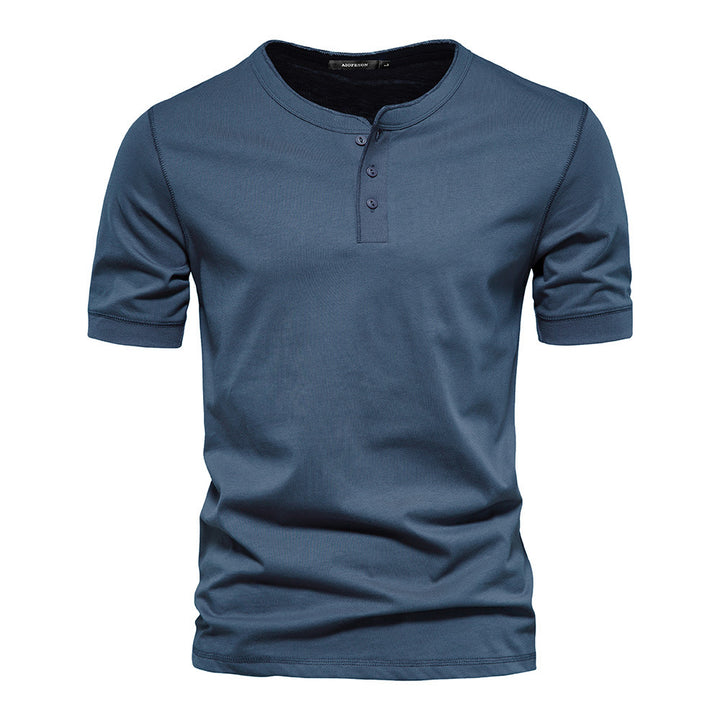Herren nan schmal geschnittenes Kurzarmshirt mit kurzer Knopfleiste und geripptem Kragen aus Baumwollmix Echo Archiv