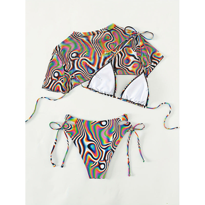 Damen Buntes Schwimmbikini-Set mit transparentem Oberteil Echo Archiv