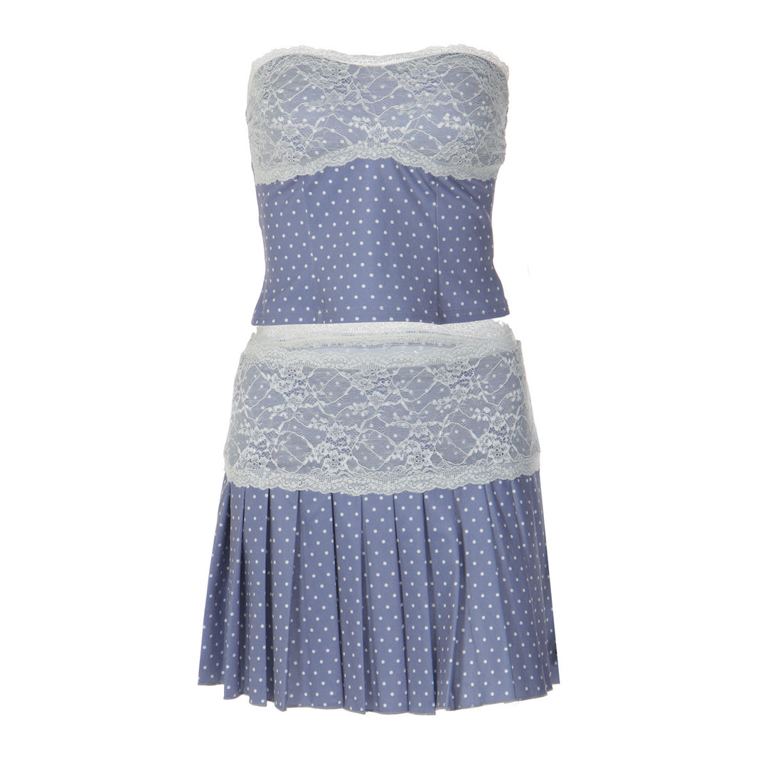 Damen Bandeau Kleid mit Spitzenbesatz und Plisseefalten Echo Archiv