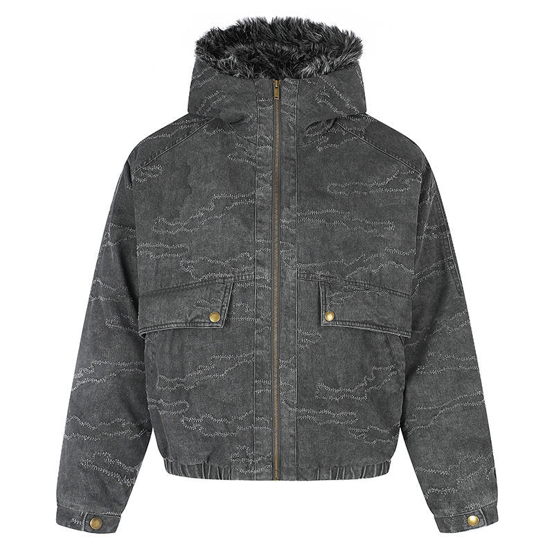 Damen Wattierte Kapuzen‑Bomberjacke mit Kunstfellbesatz, Camouflage‑Effekt und elastischem Saum Echoarchiv