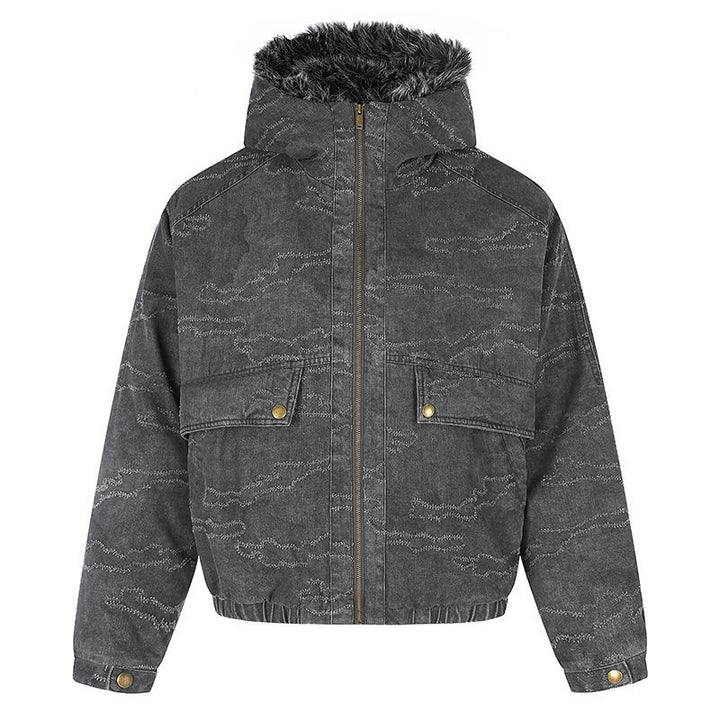 Damen Wattierte Kapuzen‑Bomberjacke mit Kunstfellbesatz, Camouflage‑Effekt und elastischem Saum Echoarchiv