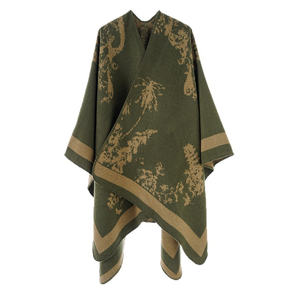 Damen Eleganter Cape‑Poncho im Kimono‑Schnitt mit Jacquard‑Strick – Avérine