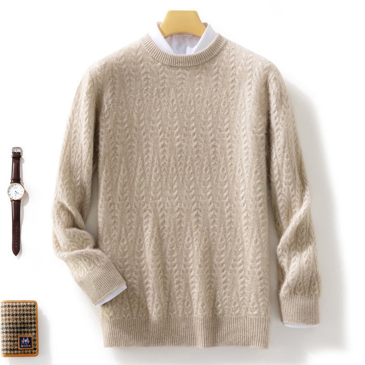 Herren gehobener Zopfstrickpullover mit Rundhals und Merino‑Mischung Echoarchiv