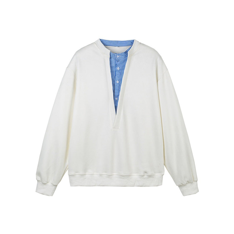 Unisex Oversize-Sweatshirt mit tiefem V-Ausschnitt und eingenähtem Hemdkragen-Einsatz Echoarchiv