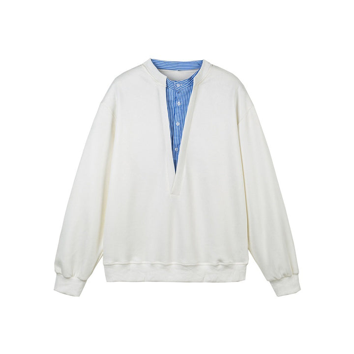 Unisex Oversize-Sweatshirt mit tiefem V-Ausschnitt und eingenähtem Hemdkragen-Einsatz Echoarchiv
