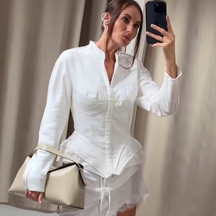 Damen Taillierter Blazer mit Korsagen‑Optik und Peplum‑Silhouette Echo Archiv