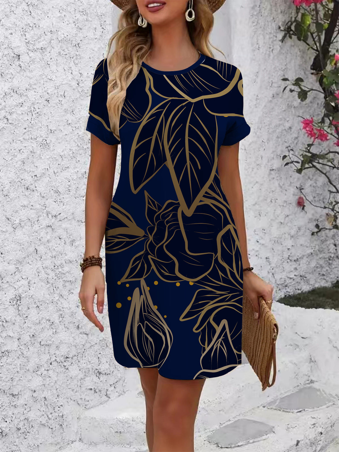 Damen Kurzarm Kleid mit floralem Linienmuster Echo Archiv