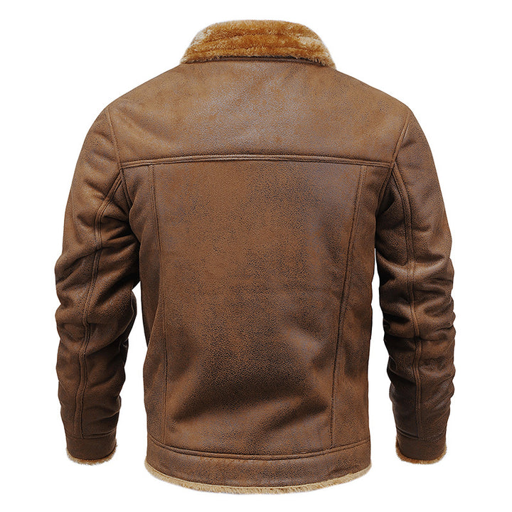 Herren Fliegerjacke aus Kunstleder mit Teddyfell-Futter und Aufnäher Echoarchiv