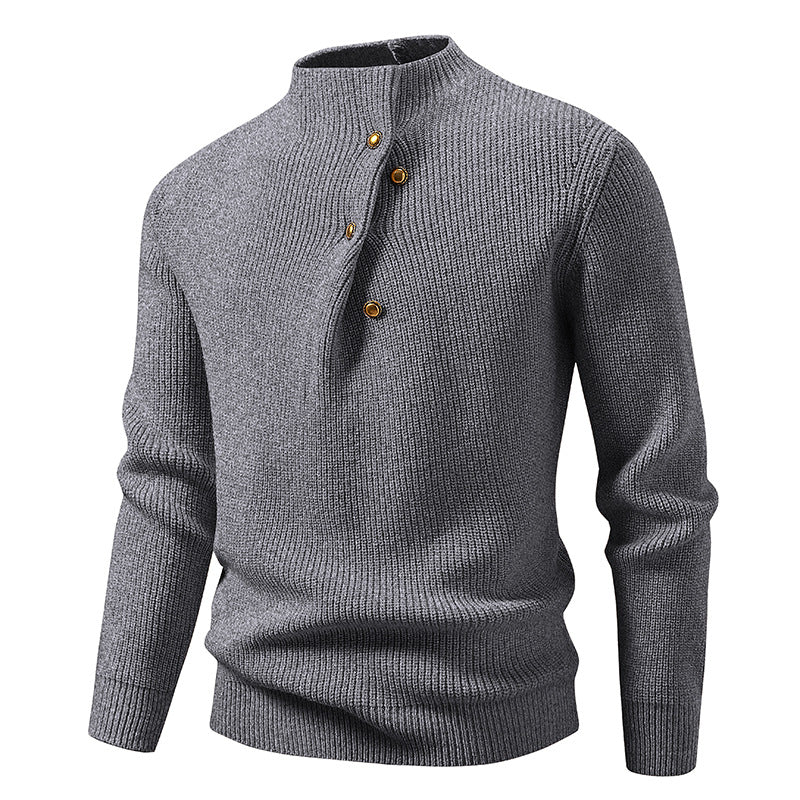 Herren Feinstrick-Pullover mit asymmetrischer Knopfleiste und Stehkragen Echo Archiv