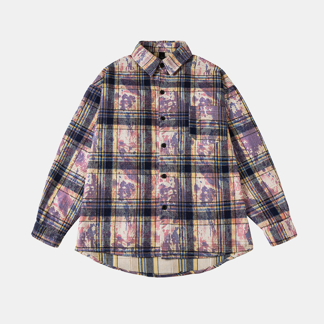 Unisex Overshirt-Hemdjacke im karierten Baumwollmix mit künstlerischem Paint‑Effekt Echoarchiv
