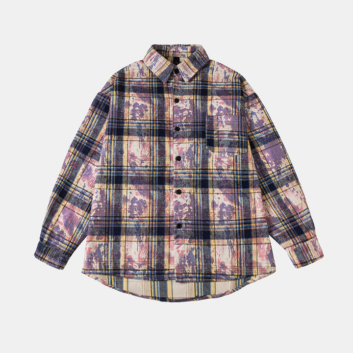 Unisex Overshirt-Hemdjacke im karierten Baumwollmix mit künstlerischem Paint‑Effekt Echoarchiv
