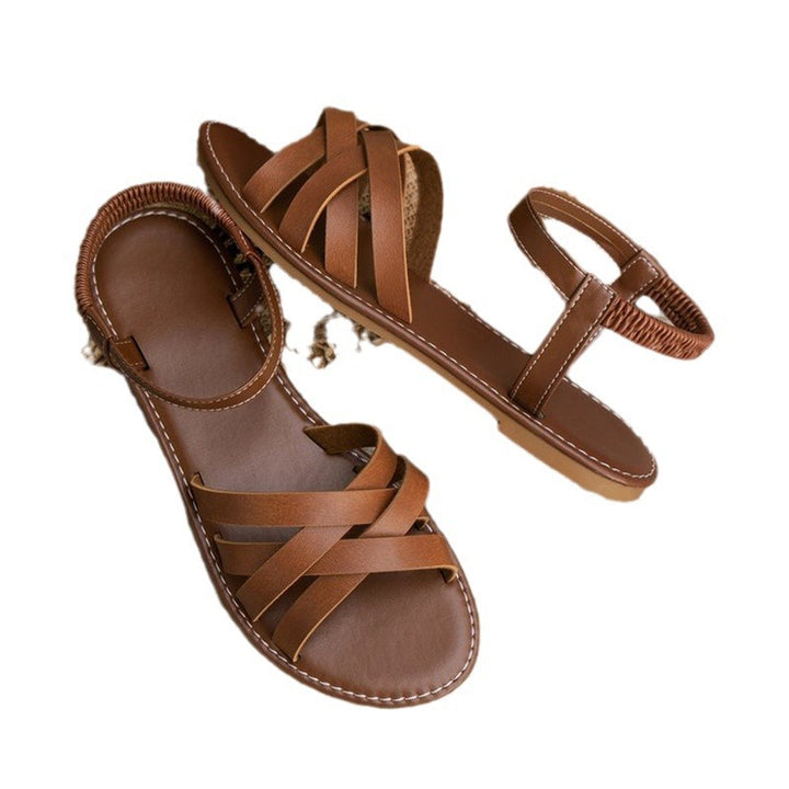Damen flache Riemchensandalen mit gekreuzten Riemen und elastischem Fersenriemen – Sorelia