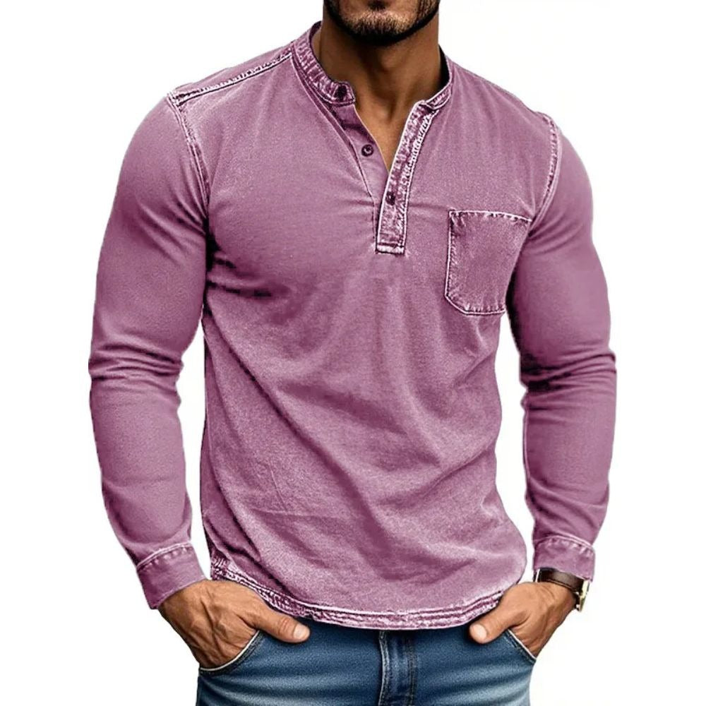 Herren Langarm Hemd mit modernem Henley-Kragen von Echoarchiv