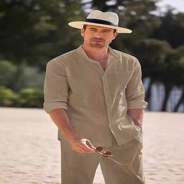 Herren elegantes Langarmhemd mit bequemer Hose Echoarchiv