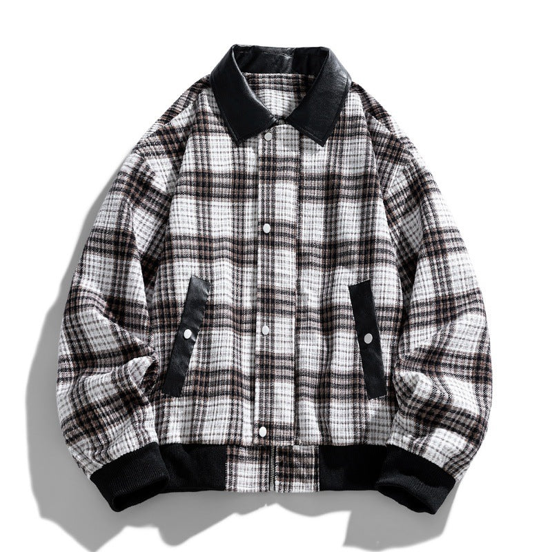 Herren Kariertes Overshirt-Blouson mit kontrastierendem Kunstlederkragen und Rippbündchen Echo Archiv
