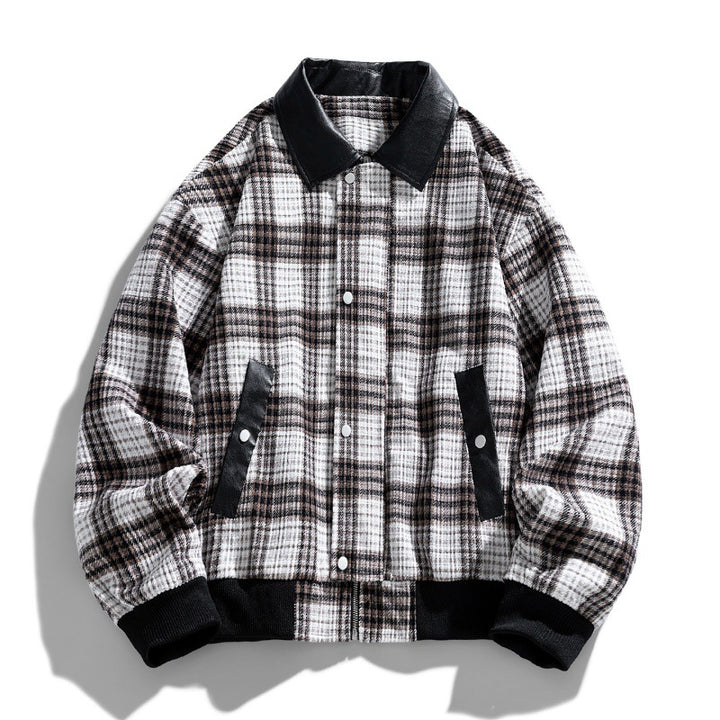 Herren Kariertes Overshirt-Blouson mit kontrastierendem Kunstlederkragen und Rippbündchen Echo Archiv