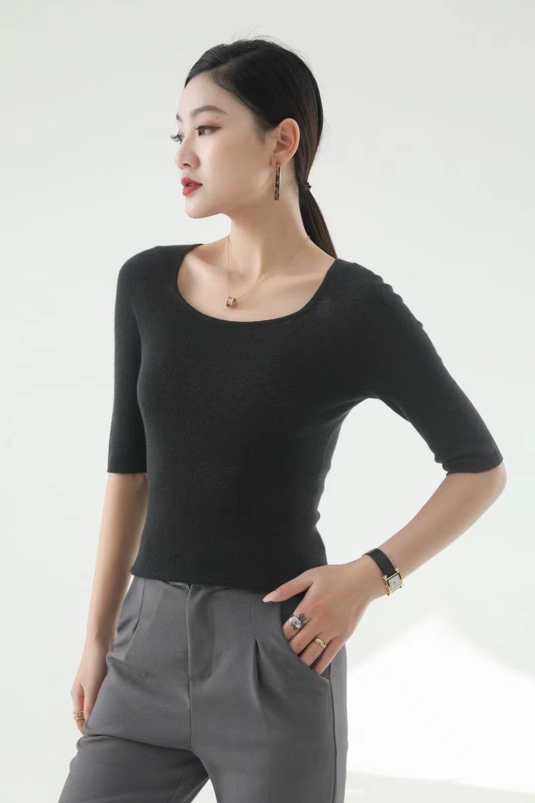 Damen Feines Ripp-Strick-Top mit breiten Trägern und glattem Fall Echo Archiv