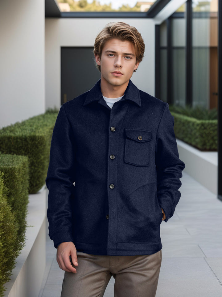 Herren Wolljacke im strukturierten Design mit praktischer Brusttasche Echoarchiv