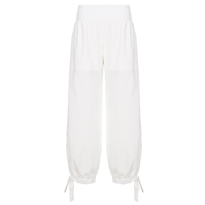 Damen weite Baumwollhose mit elastischem Bund und verstellbaren Bindebändern Echo Archiv