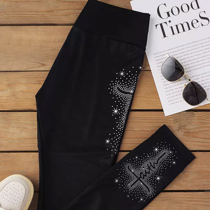 Damen High-Waist Shape-Leggings mit Strass-Kreuzmotiv und formender Kompression – Avérine