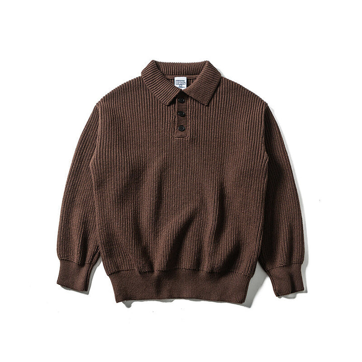 Herren Waffelstrick-Polopullover mit halber Knopfleiste und gerippten Bündchen Echoarchiv