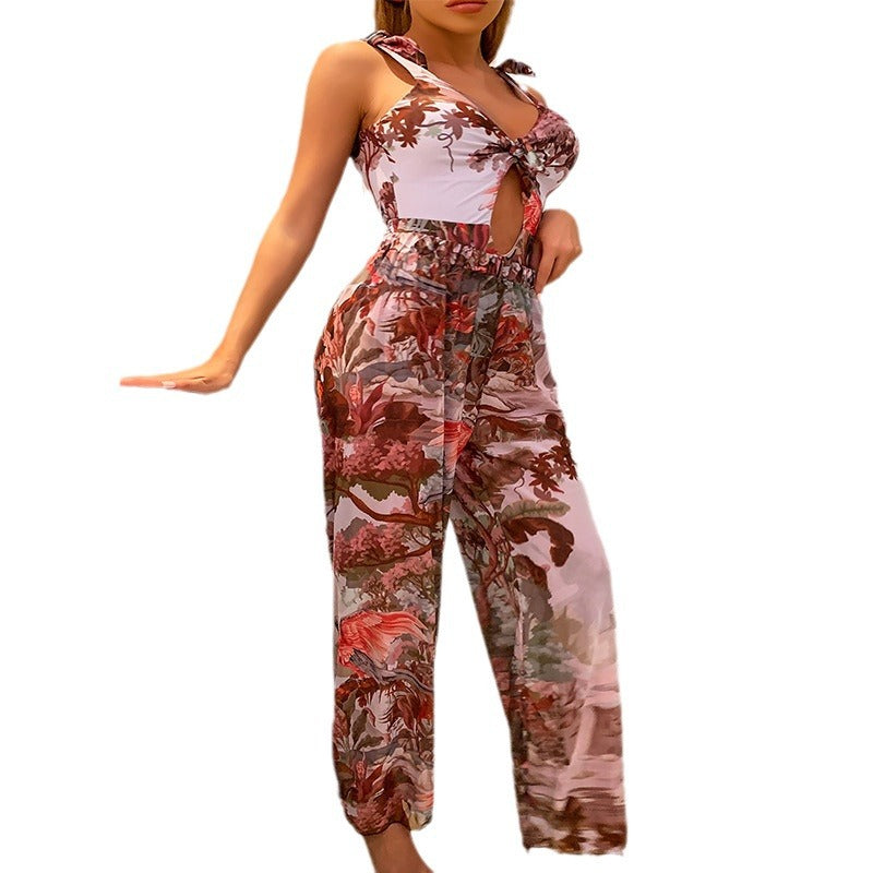 Damen Jumpsuit mit floralem Design und raffinierter Schnürung Echo Archiv