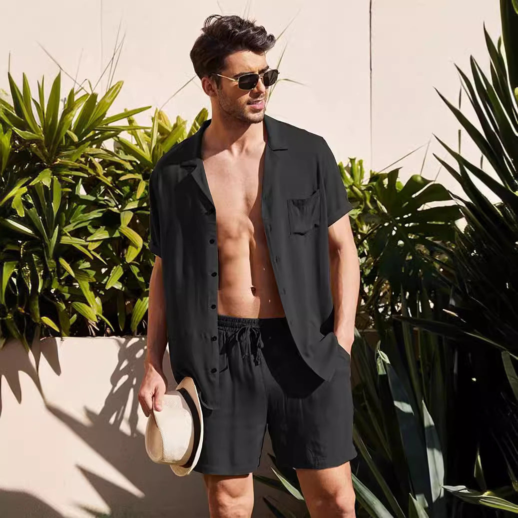 Herren lässiges Freizeit-Set mit kurzem Arm und bequemen Shorts Echoarchiv