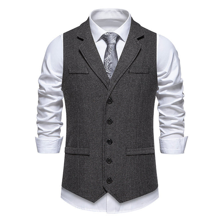 Herren elegante Tweed-Anzugweste mit praktischen aufgesetzten Taschen und klassischem Schnitt Echoarchiv