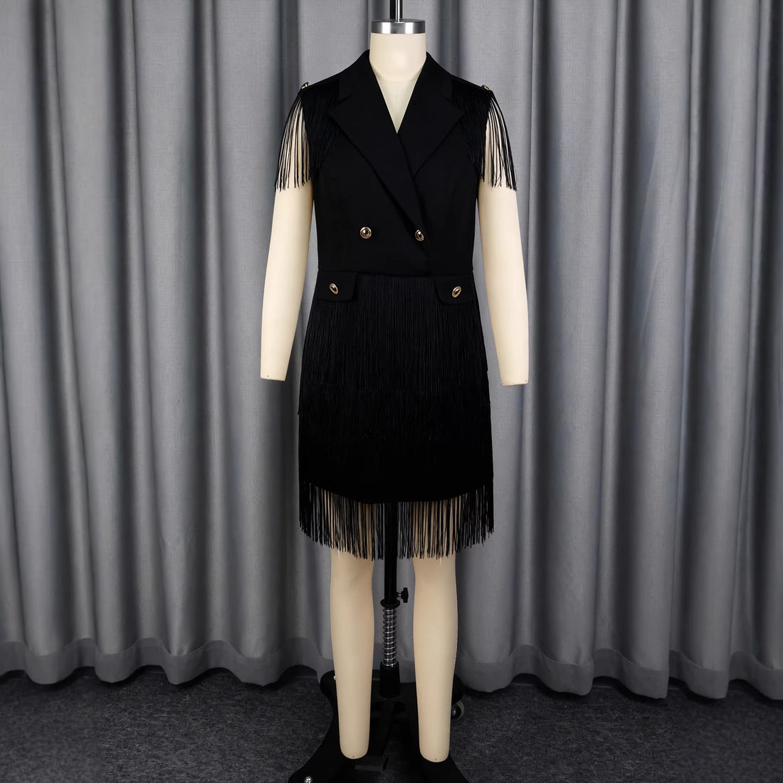 Damen Fransen-Kleid im eleganten Blazer-Stil – Élara