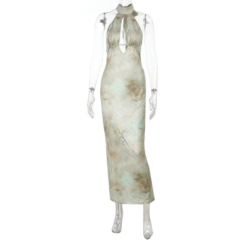 Damen elegantes Maxikleid mit kreativem Schlitz und schimmerndem Wasserfallausschnitt Echo Archiv