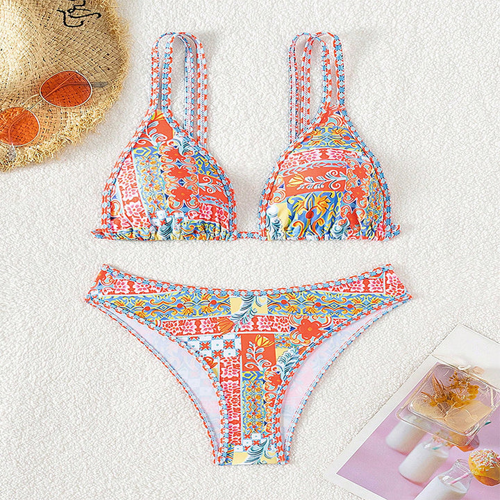 Damen Triangel-Bikini mit buntem Patchwork-Muster Echo Archiv