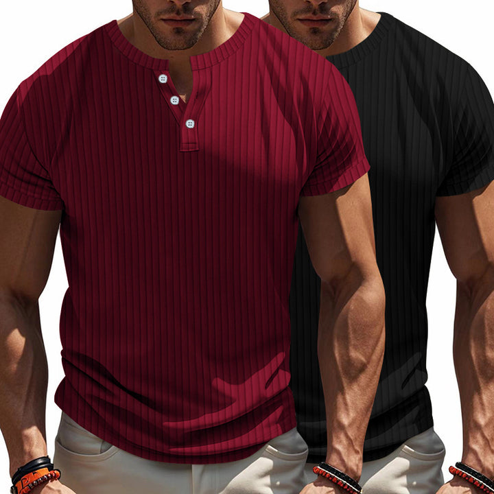 Herren Kurzarm Henley-T-Shirt mit strukturiertem Rippdesign – Marzano