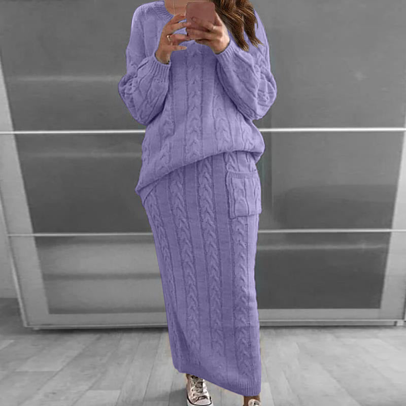 Damen nan Strickset Oversized Zopfmuster-Pullover und Maxi-Bleistiftrock mit aufgesetzter Tasche Echo Archiv