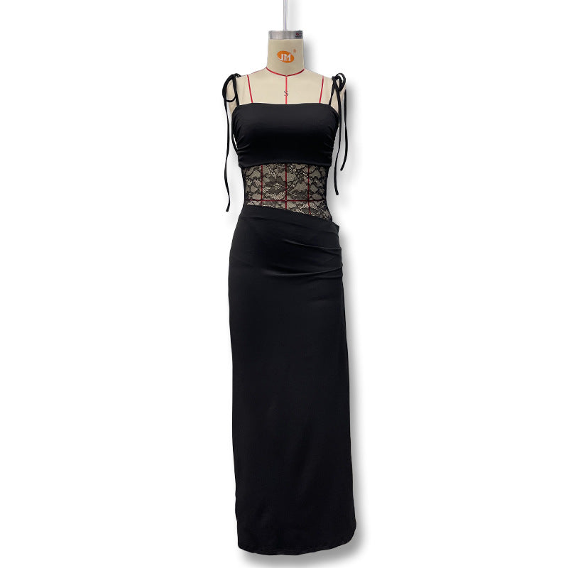 Damen Elegantes Maxikleid mit Spitzeneinsätzen und verstellbaren Trägern Echo Archiv