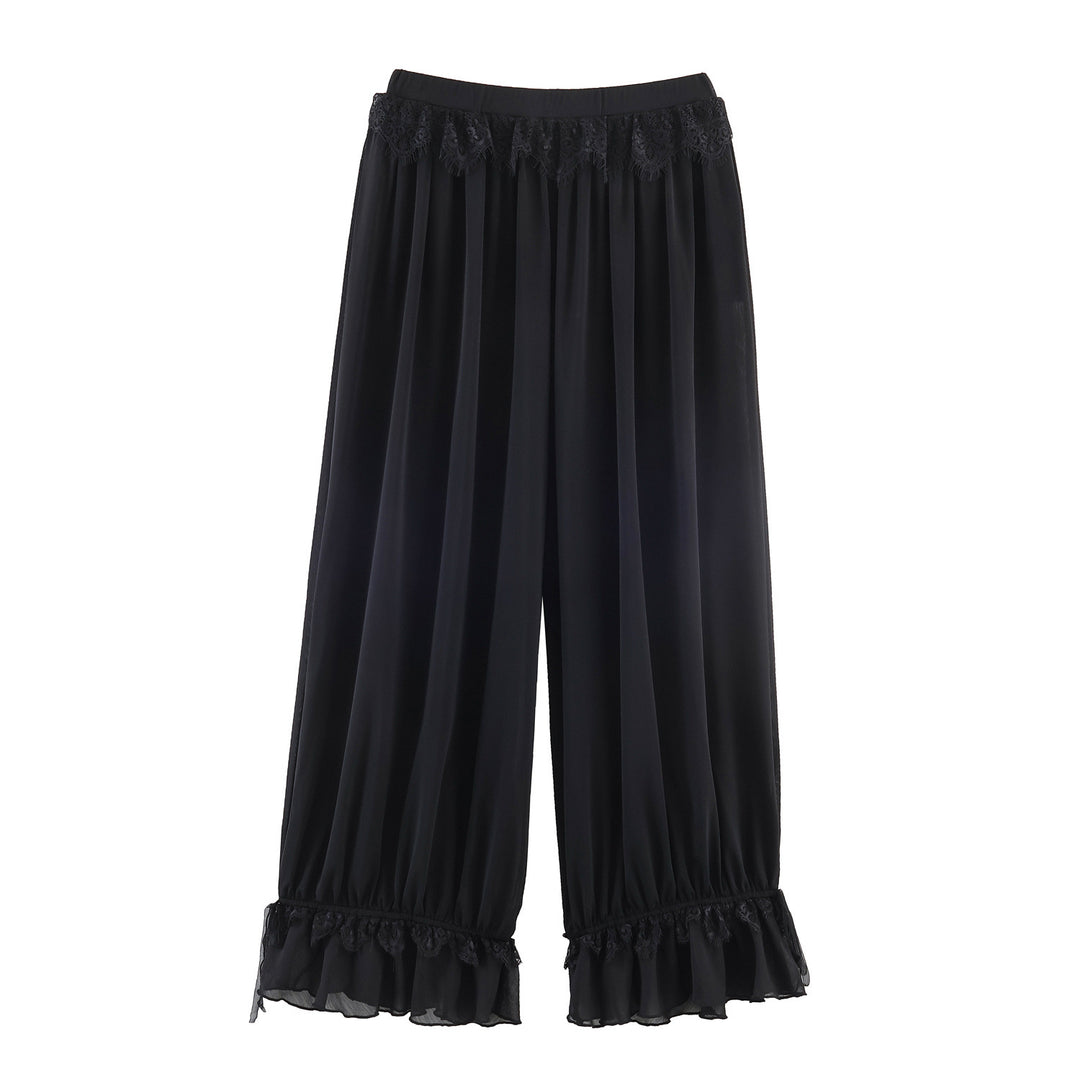 Damen Plissee-Party-Hose mit Spitzenbesatz und elastischem Bund Echo Archiv