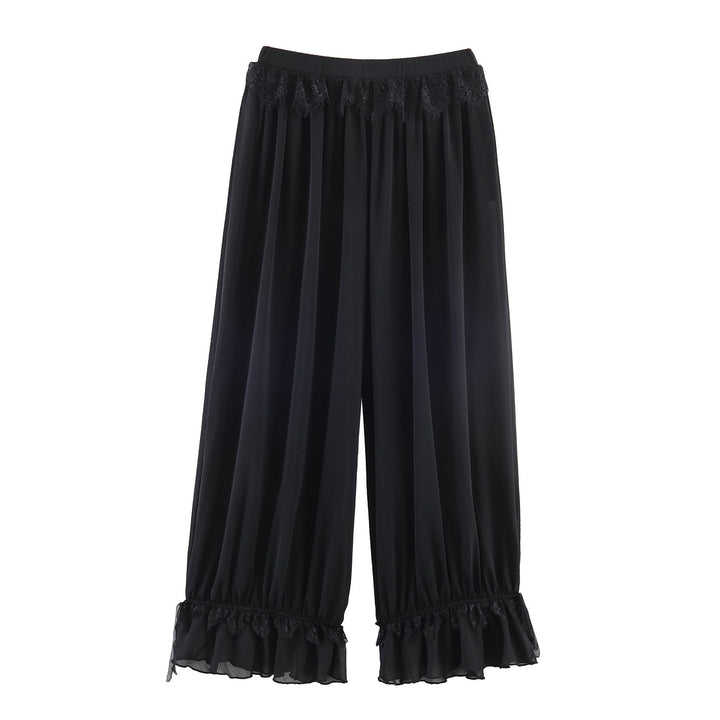 Damen Plissee-Party-Hose mit Spitzenbesatz und elastischem Bund Echo Archiv