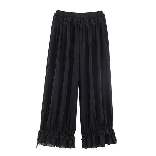 Damen Plissee-Party-Hose mit Spitzenbesatz und elastischem Bund Echo Archiv