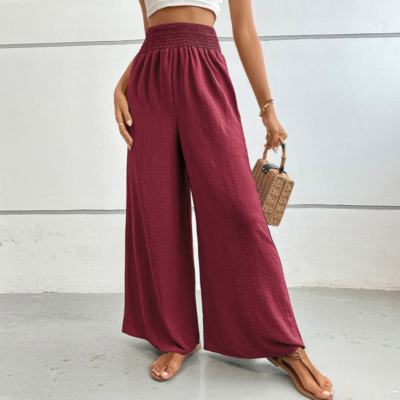 Damen Palazzo-Hose mit hohem, elastischem Rüschenbund und Eingrifftaschen – Avélisse