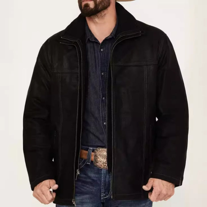 Herren modische Wildlederjacke mit robustem Schnitt und praktischen Taschen Echoarchiv